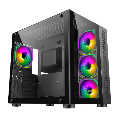 Ant Esports Crystal ARGB E-ATX Mid Tower Cabinet Black